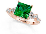 Rose gold Princess Cut Emerald Scattered Round Accent Ring with Prong Setting_27