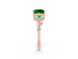 Rose gold Princess Cut Emerald Scattered Round Accent Ring with Prong Setting_28