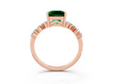 Rose gold Princess Cut Emerald Scattered Round Accent Ring with Prong Setting_29