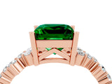 Rose gold Princess Cut Emerald Scattered Round Accent Ring with Prong Setting_30