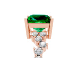 Rose gold Princess Cut Emerald Scattered Round Accent Ring with Prong Setting_31