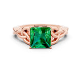Rose gold Princess Cut Emerald Solitaire Celtic Knot Ring with Four-Prong Setting_12