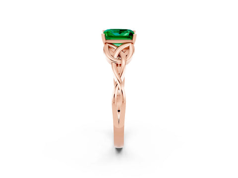 Rose gold Princess Cut Emerald Solitaire Celtic Knot Ring with Four-Prong Setting_14