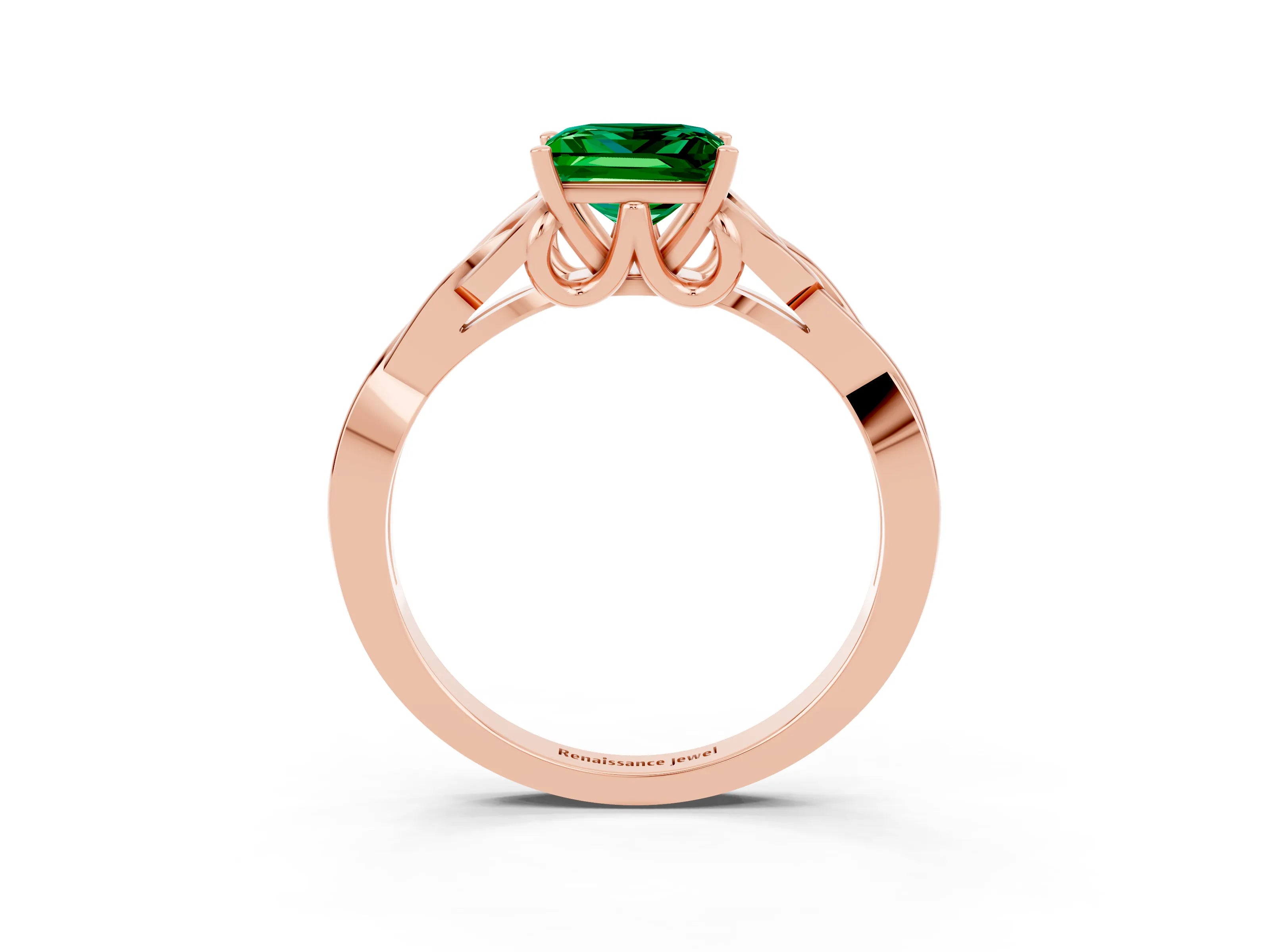 Rose gold Princess Cut Emerald Solitaire Celtic Knot Ring with Four-Prong Setting_15