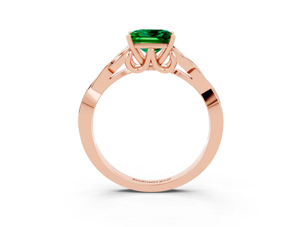 Rose gold Princess Cut Emerald Solitaire Celtic Knot Ring with Four-Prong Setting
