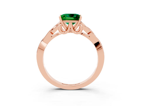 Rose gold Princess Cut Emerald Solitaire Celtic Knot Ring with Four-Prong Setting_15