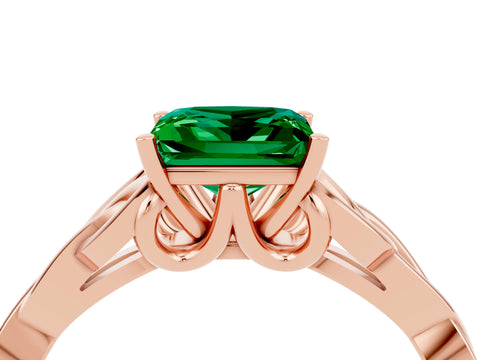 Rose gold Princess Cut Emerald Solitaire Celtic Knot Ring with Four-Prong Setting_16