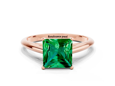 Rose gold Princess Cut Emerald Solitaire Engagement Ring with Cathedral Setting and Four-Prong Mount_12