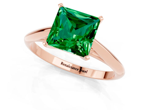 Rose gold Princess Cut Emerald Solitaire Engagement Ring with Cathedral Setting and Four-Prong Mount_13