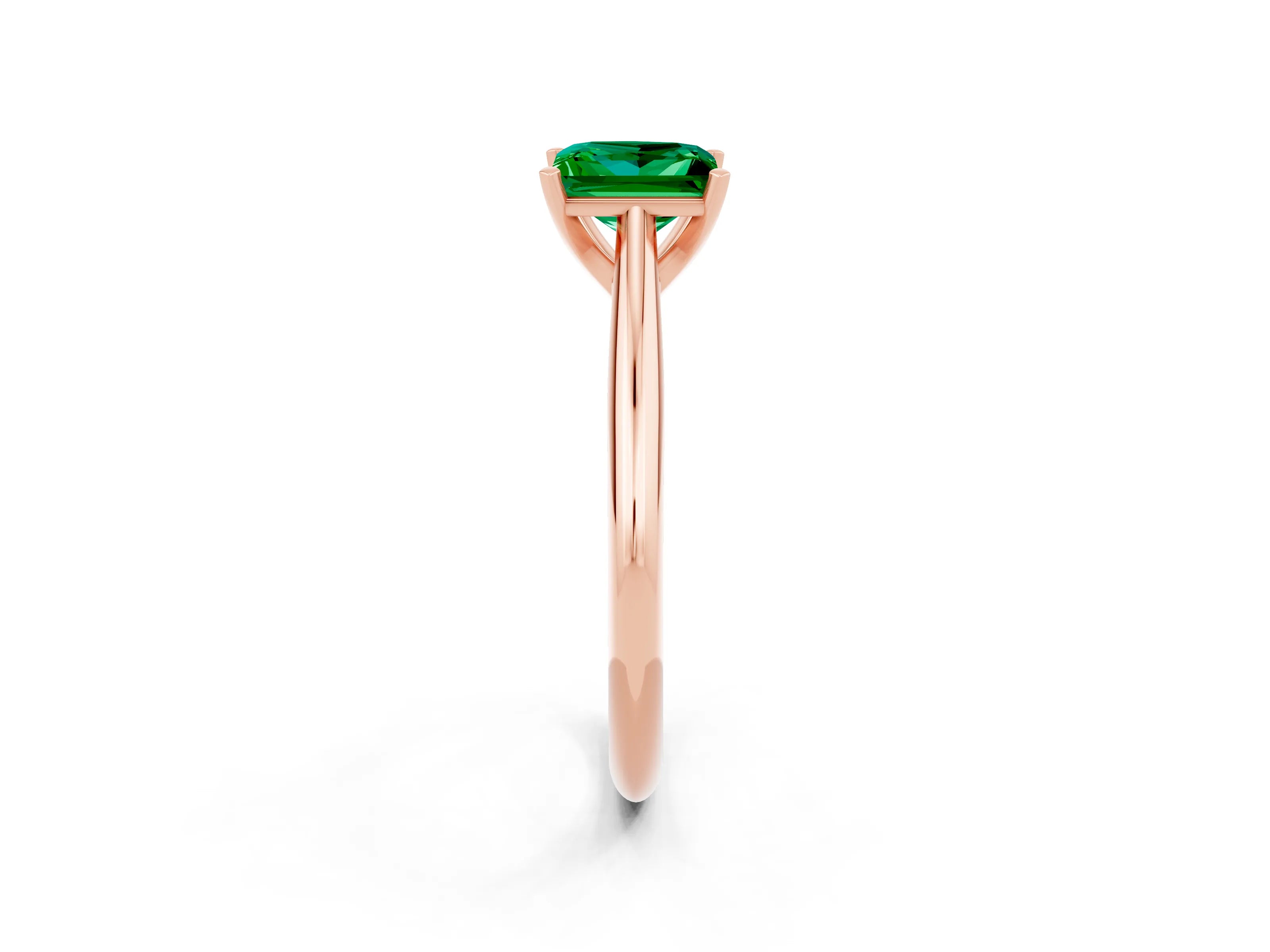 Rose gold Princess Cut Emerald Solitaire Engagement Ring with Cathedral Setting and Four-Prong Mount_14