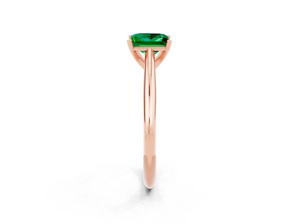 Rose gold Princess Cut Emerald Solitaire Engagement Ring with Cathedral Setting and Four-Prong Mount