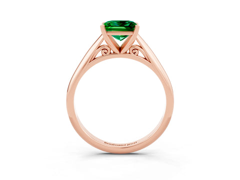 Rose gold Princess Cut Emerald Solitaire Engagement Ring with Cathedral Setting and Four-Prong Mount_15