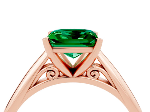 Rose gold Princess Cut Emerald Solitaire Engagement Ring with Cathedral Setting and Four-Prong Mount_16