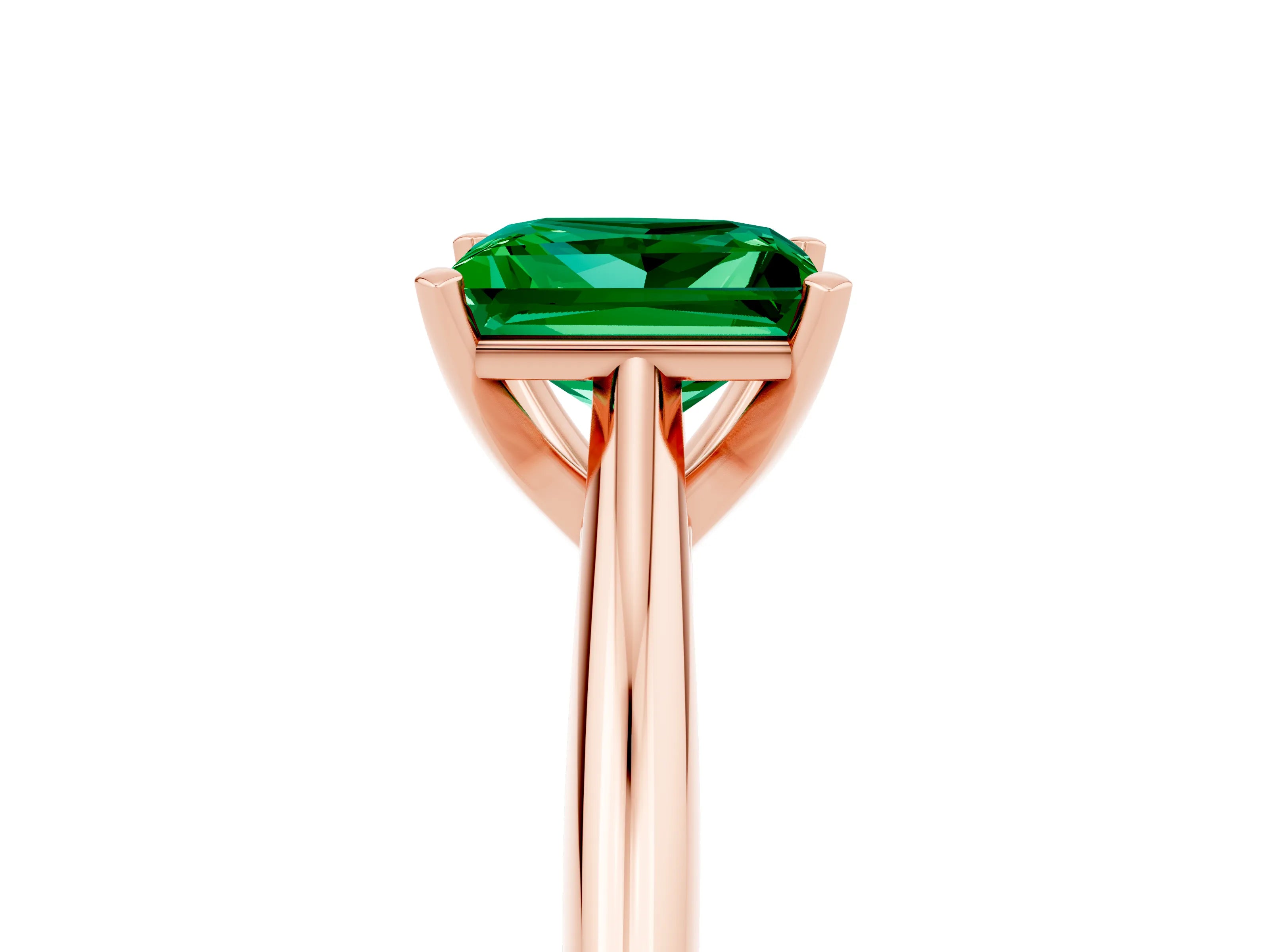 Rose gold Princess Cut Emerald Solitaire Engagement Ring with Cathedral Setting and Four-Prong Mount_17
