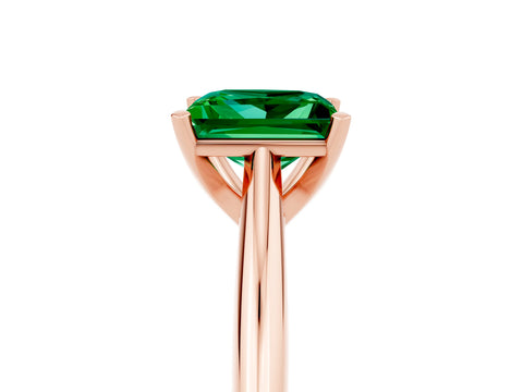 Rose gold Princess Cut Emerald Solitaire Engagement Ring with Cathedral Setting and Four-Prong Mount_17