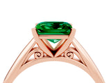 Rose gold Princess Cut Emerald Solitaire Engagement Ring with Cathedral Setting and Four-Prong Mount_28