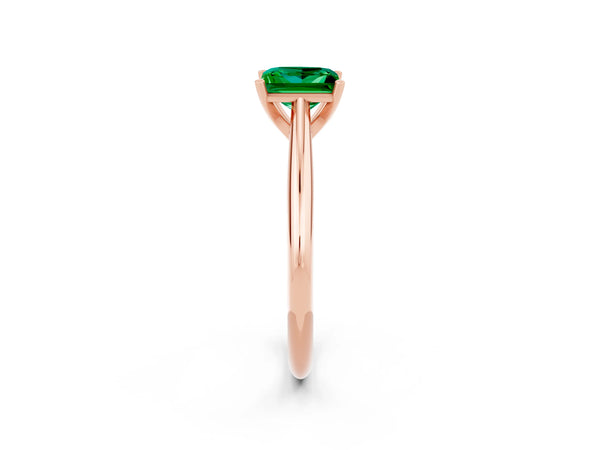 Rose gold Princess Cut Emerald Solitaire Engagement Ring with Cathedral Setting and Four-Prong Mount