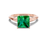 Rose gold Princess Cut Emerald Solitaire Engagement Ring with Cathedral Setting and Four-Prong Mount_66