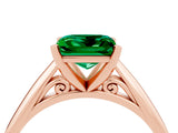 Rose gold Princess Cut Emerald Solitaire Engagement Ring with Cathedral Setting and Four-Prong Mount_70