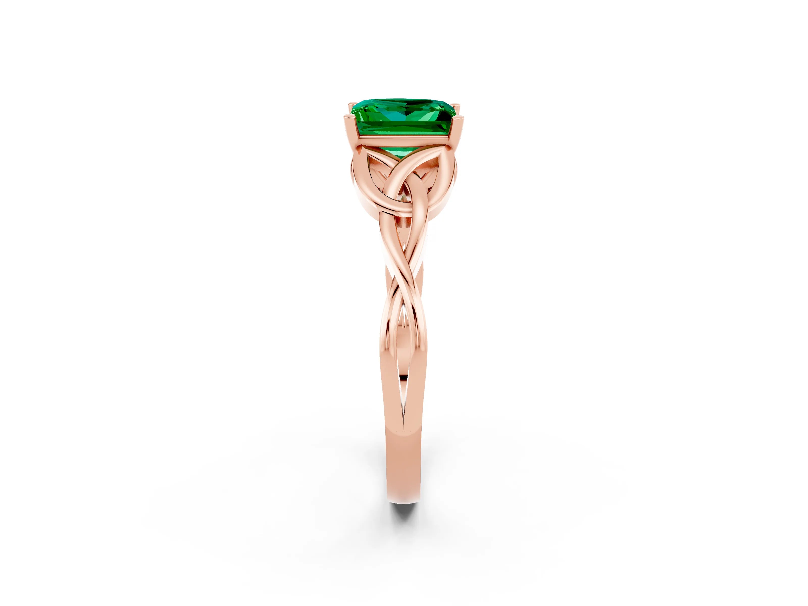 Rose gold Princess Cut Emerald Solitaire Engagement Ring with Celtic Knot Band and Four-Prong Setting_2