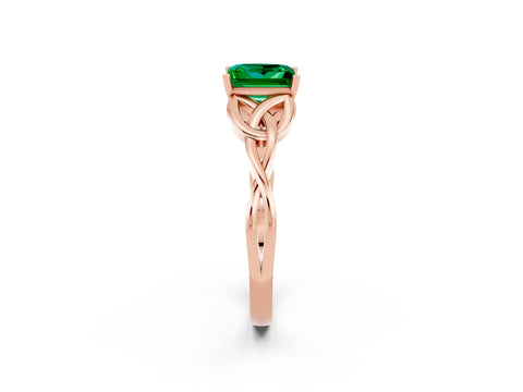 Rose gold Princess Cut Emerald Solitaire Engagement Ring with Celtic Knot Band and Four-Prong Setting_2