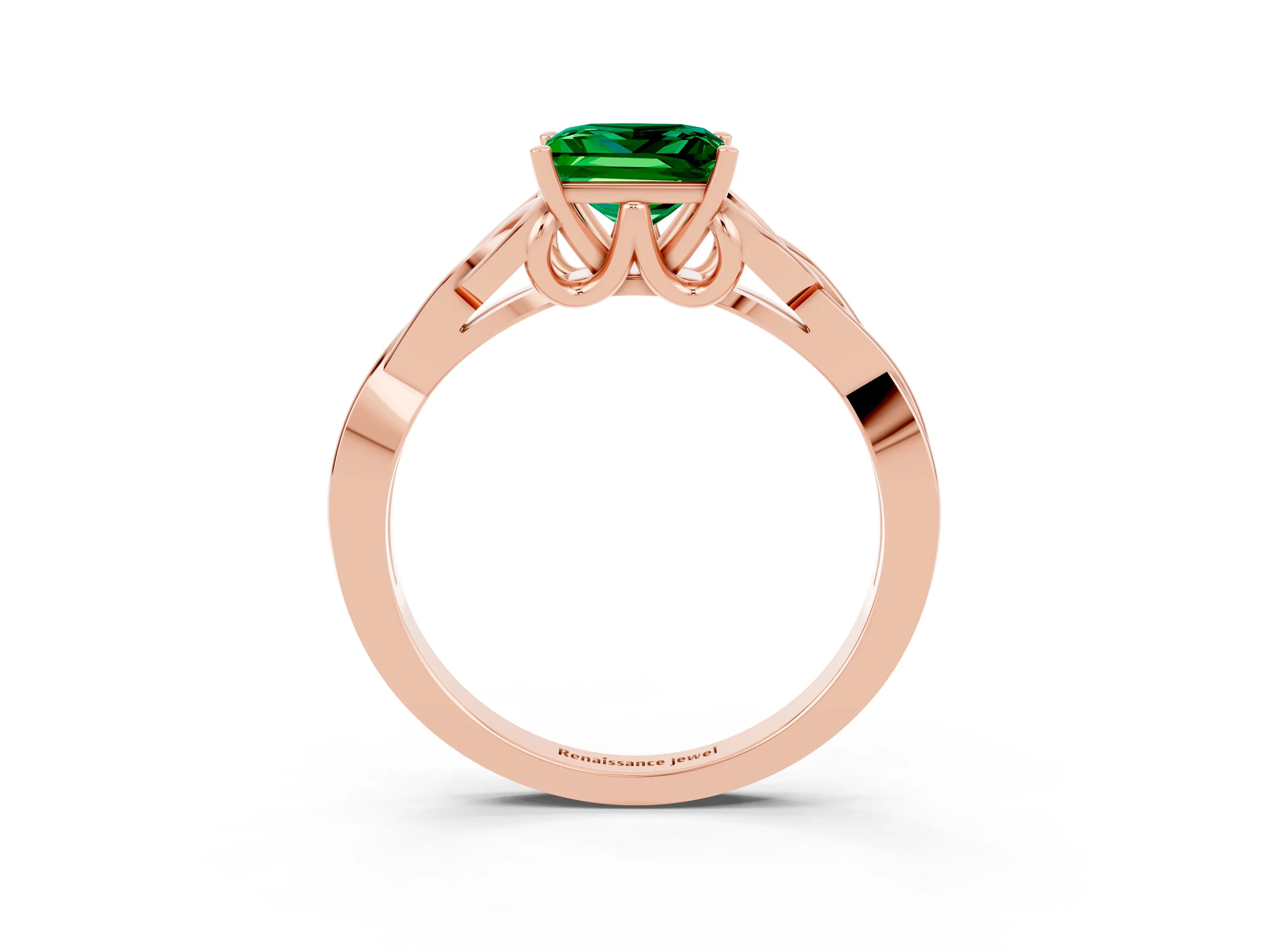 Rose gold Princess Cut Emerald Solitaire Engagement Ring with Celtic Knot Band and Four-Prong Setting_3