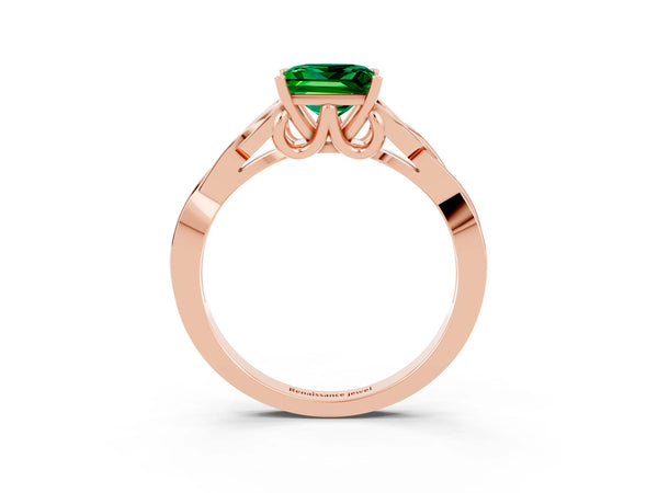 Rose gold Princess Cut Emerald Solitaire Engagement Ring with Celtic Knot Band and Four-Prong Setting
