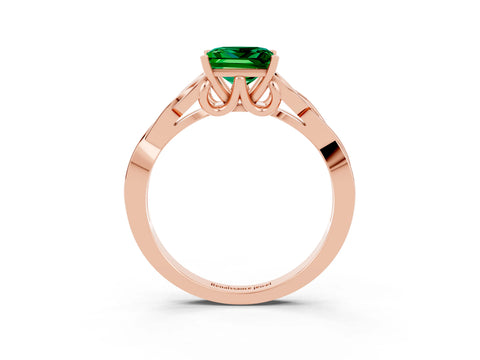 Rose gold Princess Cut Emerald Solitaire Engagement Ring with Celtic Knot Band and Four-Prong Setting_3