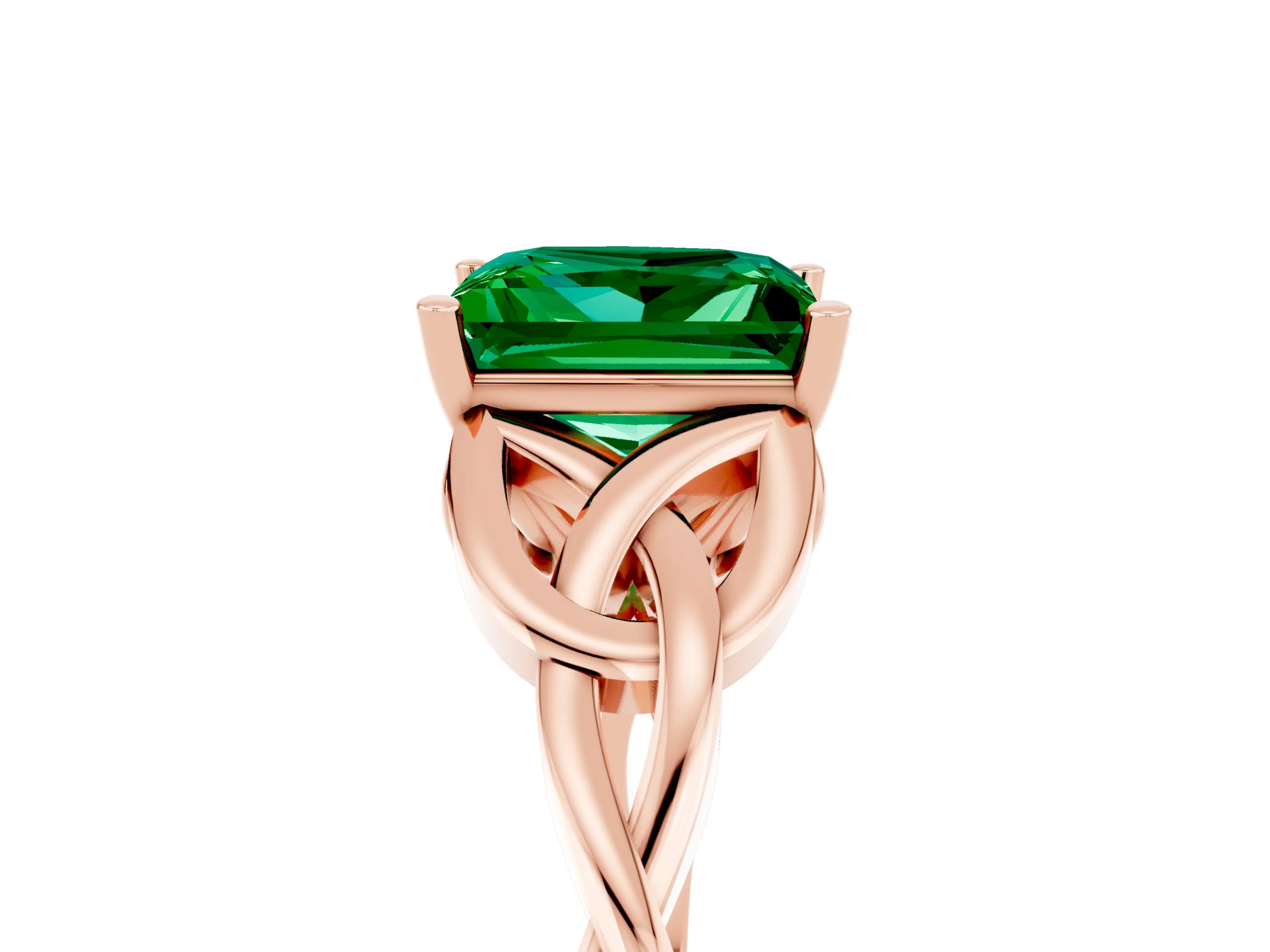 Rose gold Princess Cut Emerald Solitaire Engagement Ring with Celtic Knot Band and Four-Prong Setting_5