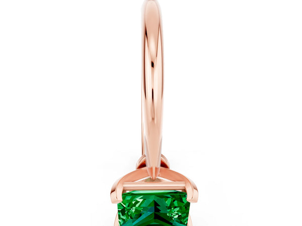 Rose gold Princess Cut Emerald Solitaire Engagement Ring with Classic Band and Four-Prong Setting