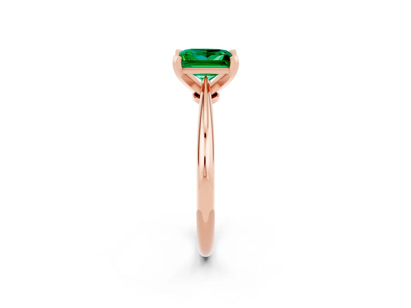 Rose gold Princess Cut Emerald Solitaire Engagement Ring with Classic Band and Four-Prong Setting