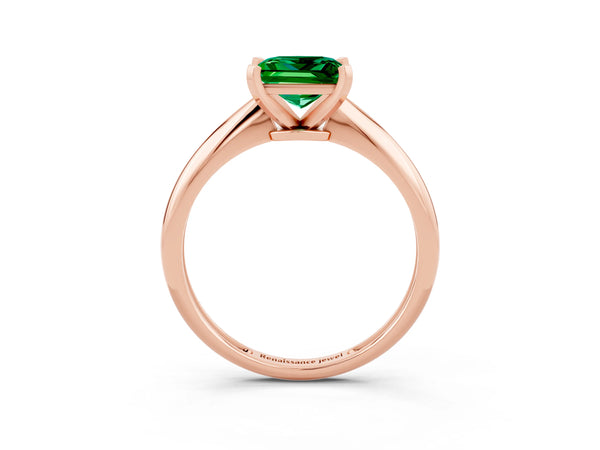 Rose gold Princess Cut Emerald Solitaire Engagement Ring with Classic Band and Four-Prong Setting