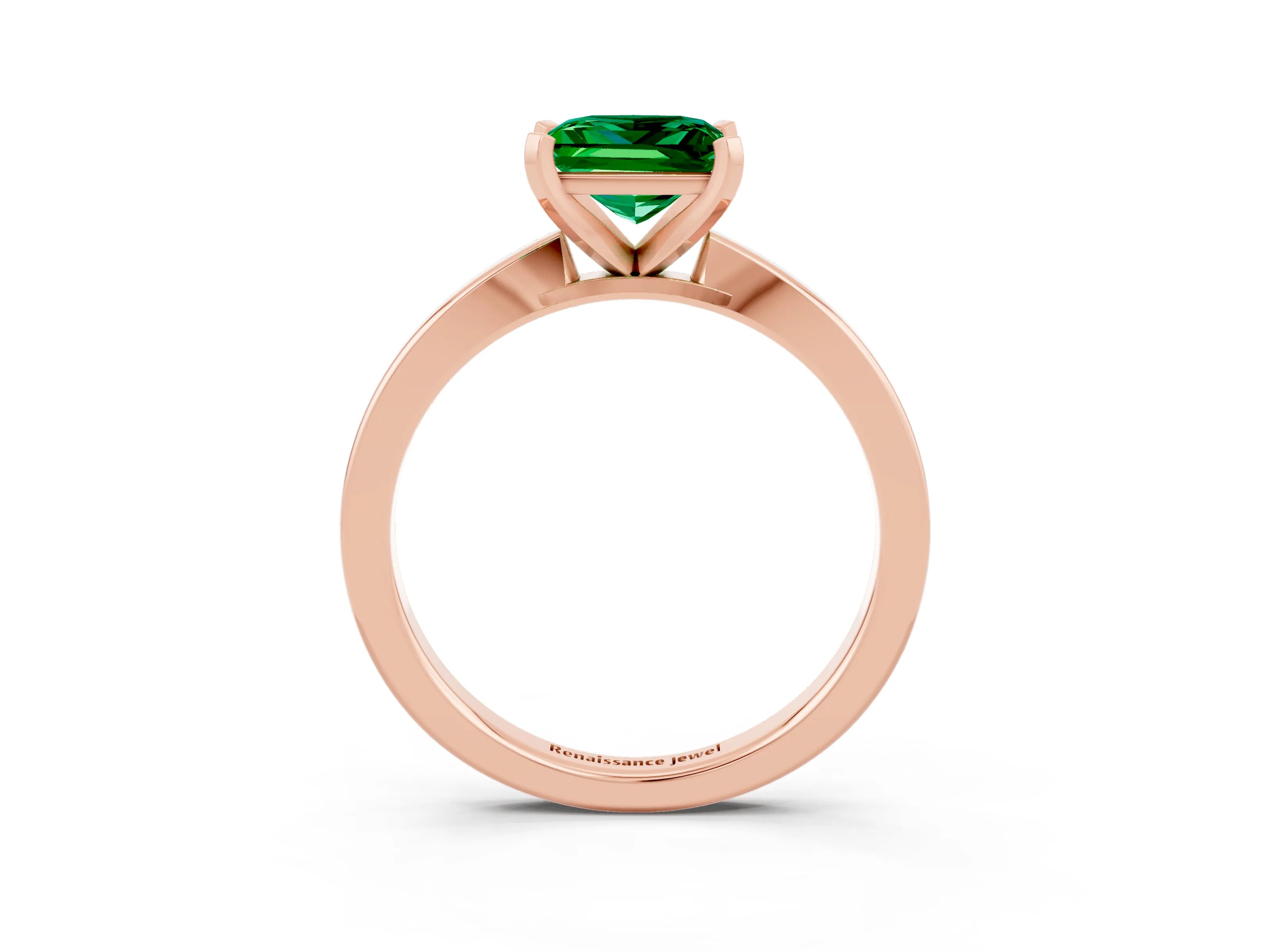 Rose gold Princess Cut Emerald Solitaire Engagement Ring with Classic Band and Four-Prong Setting_27