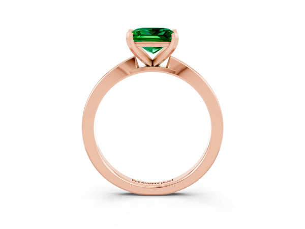 Rose gold Princess Cut Emerald Solitaire Engagement Ring with Classic Band and Four-Prong Setting