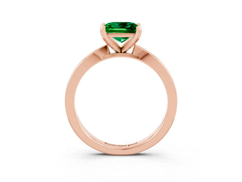 Rose gold Princess Cut Emerald Solitaire Engagement Ring with Classic Band and Four-Prong Setting_27