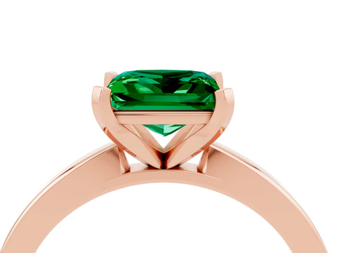 Rose gold Princess Cut Emerald Solitaire Engagement Ring with Classic Band and Four-Prong Setting_28