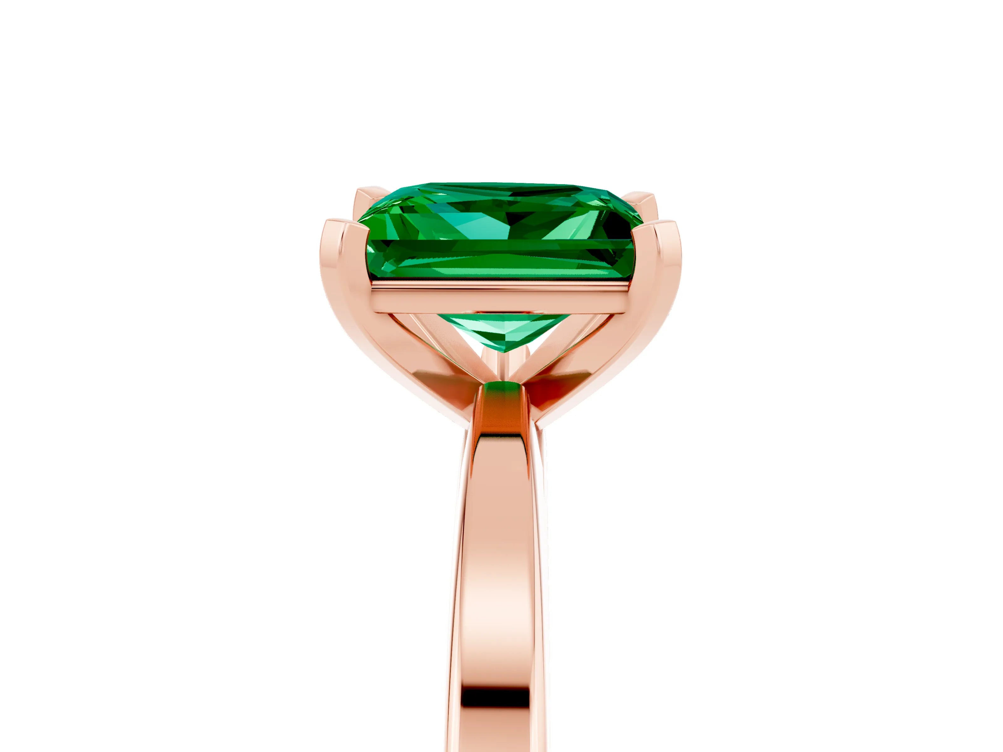 Rose gold Princess Cut Emerald Solitaire Engagement Ring with Classic Band and Four-Prong Setting_29