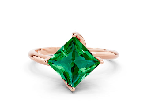 Rose gold Princess Cut Emerald Solitaire Engagement Ring with Four-Prong Setting and Classic Band_12