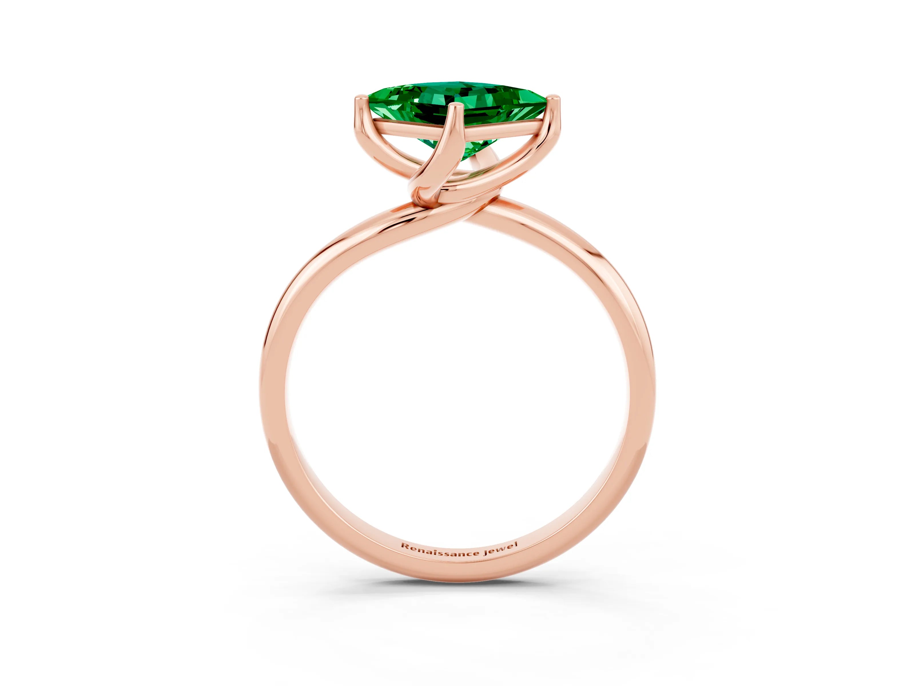 Rose gold Princess Cut Emerald Solitaire Engagement Ring with Four-Prong Setting and Classic Band_15