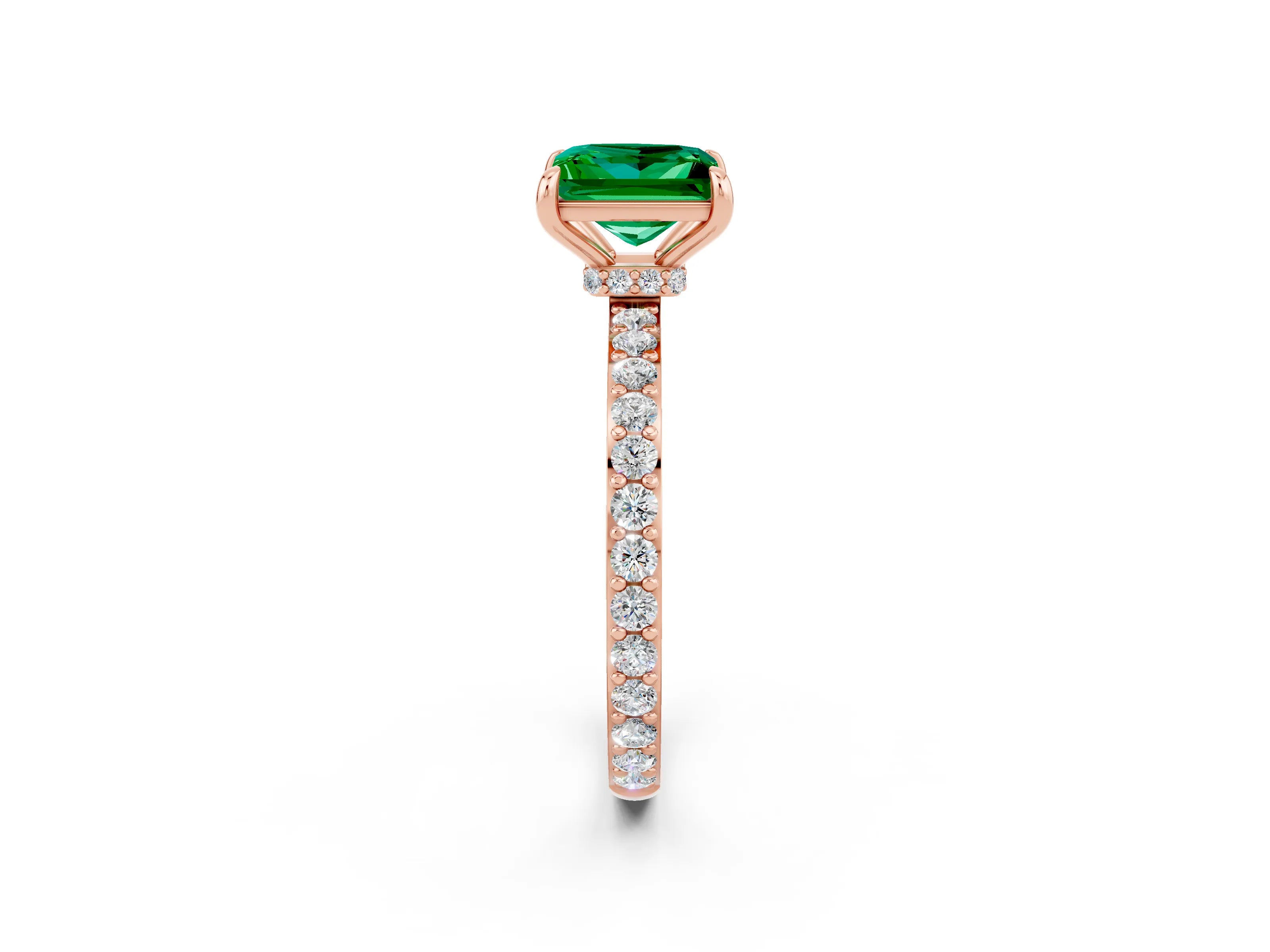 Rose gold Princess Cut Emerald Solitaire Engagement Ring with Pavé Band and Four-Prong Setting_2