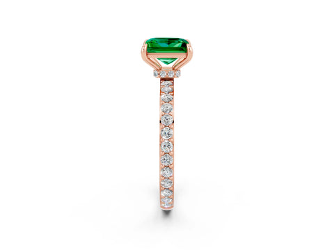 Rose gold Princess Cut Emerald Solitaire Engagement Ring with Pavé Band and Four-Prong Setting_2