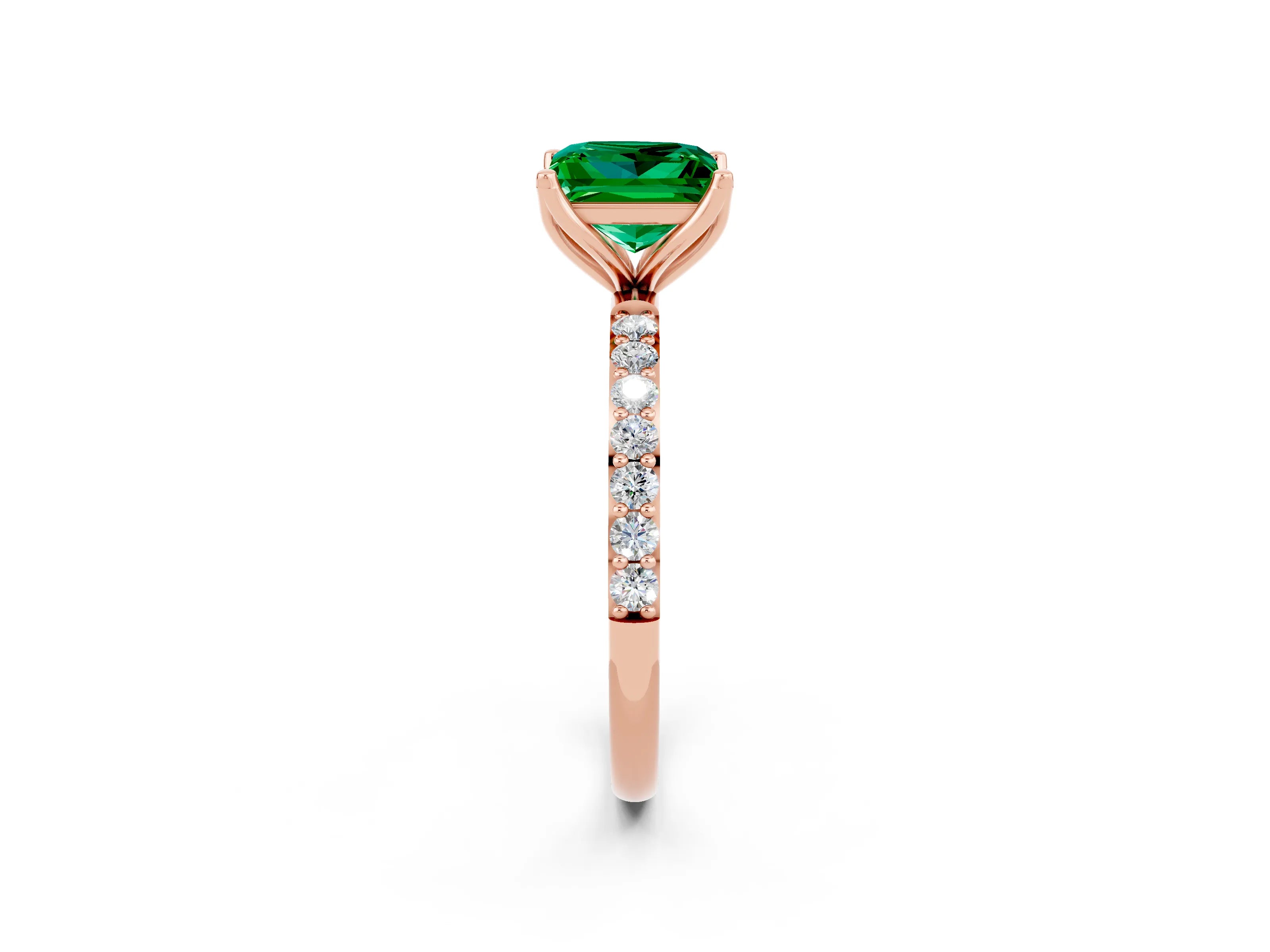 Rose gold Princess Cut Emerald Solitaire Engagement Ring with Pavé Band and Prong Setting_2