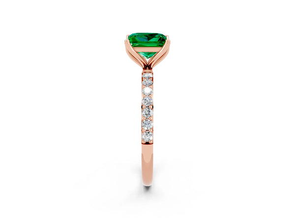 Rose gold Princess Cut Emerald Solitaire Engagement Ring with Round  Pavé Band and Prong Setting