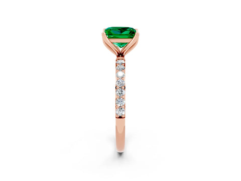 Rose gold Princess Cut Emerald Solitaire Engagement Ring with Pavé Band and Prong Setting_2