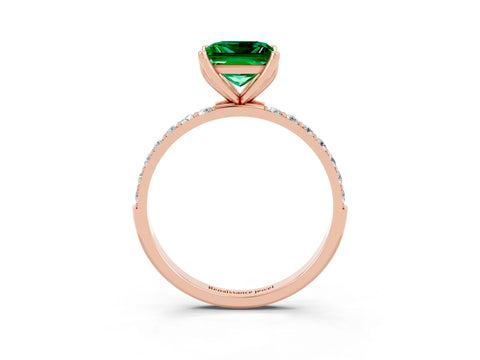 Rose gold Princess Cut Emerald Solitaire Engagement Ring with Pavé Band and Prong Setting_3