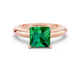 Rose gold Princess Cut Emerald Solitaire Engagement Ring with Round Band and Four-Prong Setting