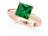Rose gold Princess Cut Emerald Solitaire Engagement Ring with Round Band and Four-Prong Setting_1