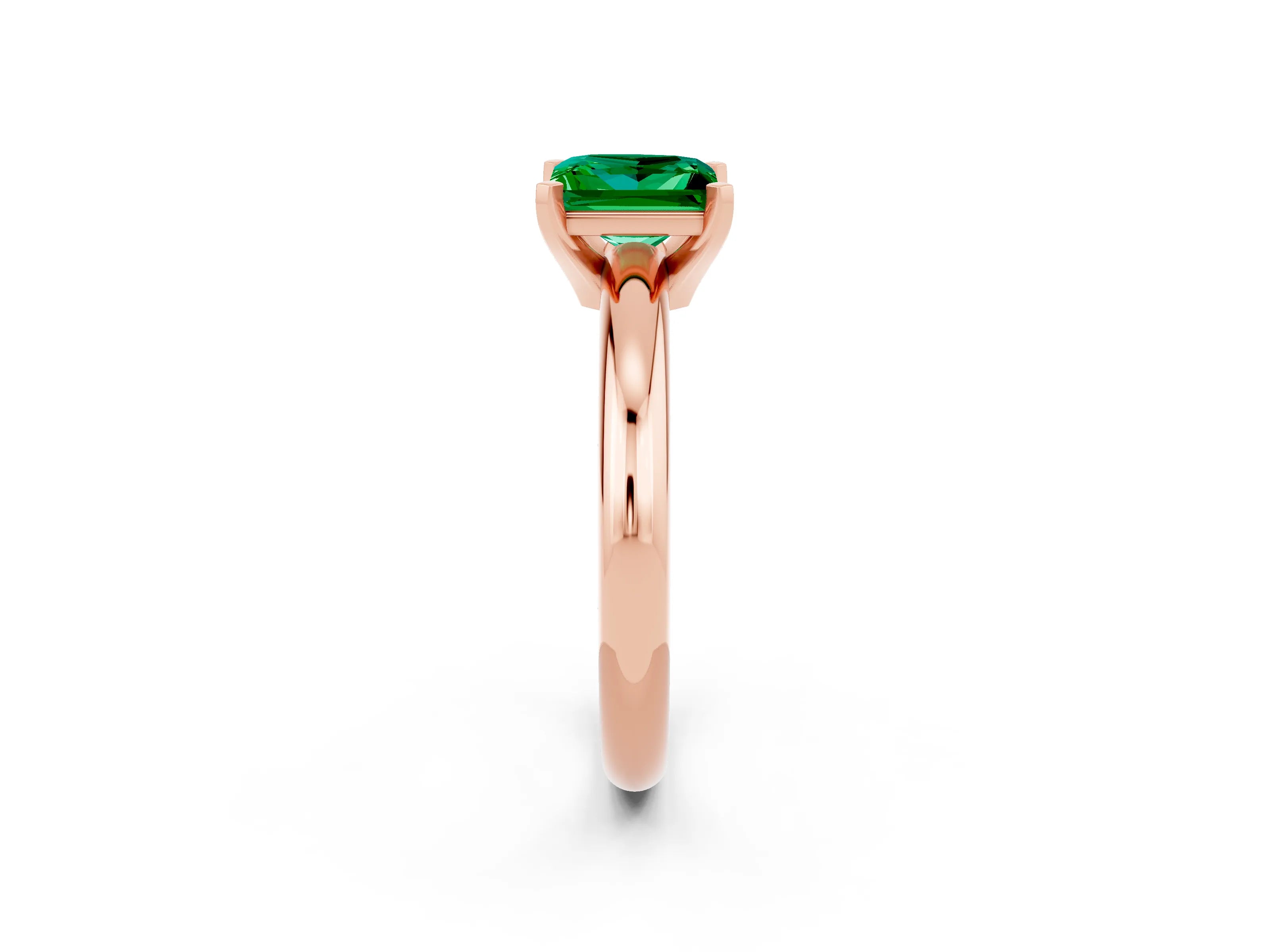 Rose gold Princess Cut Emerald Solitaire Engagement Ring with Round Band and Four-Prong Setting_2