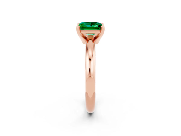 Rose gold Princess Cut Emerald Solitaire Engagement Ring with Round Band and Four-Prong Setting
