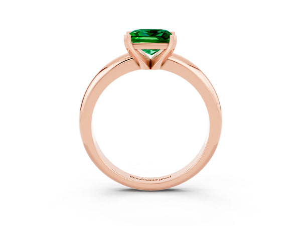Rose gold Princess Cut Emerald Solitaire Engagement Ring with Round Band and Four-Prong Setting